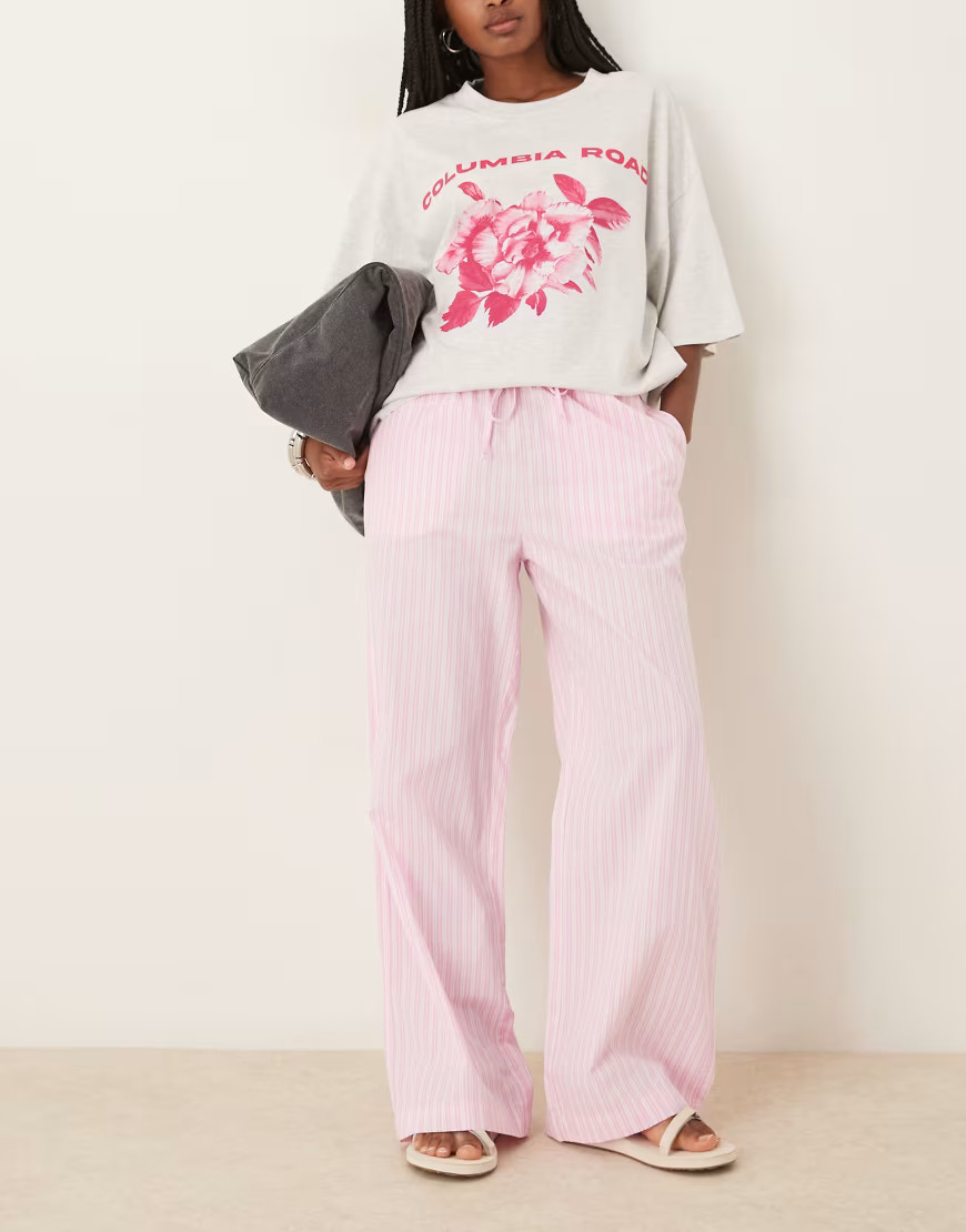 Gina Tricot cotton poplin relaxed fit pants in pink stripes | ASOS (Global)