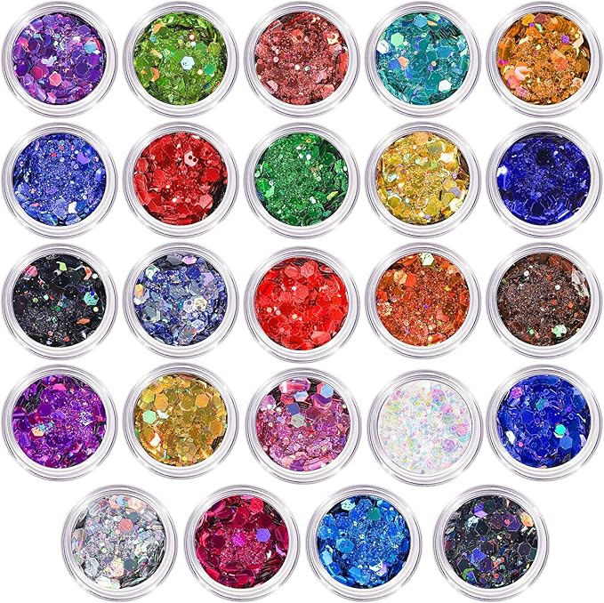 LEOBRO Glitter, 24 Jars Holographic Chunky Glitter for Crafts, Resin, Sequins for Crafts, Hair Fa... | Amazon (US)