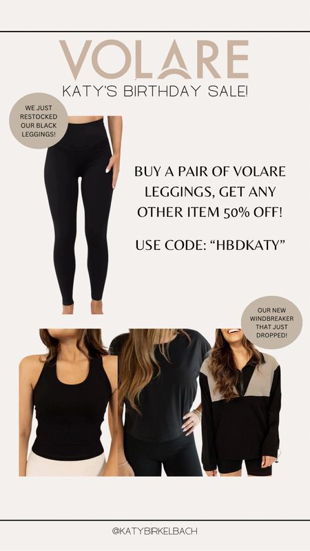 It’s my birthday! We’re celebrating at Volare with a special code, “HBDKATY” buy a pair of our leggings & get anything you add to the cart 50% off! We just dropped our new windbreaker that you could get for 50%, today only!

#LTKsalealert #LTKfitness