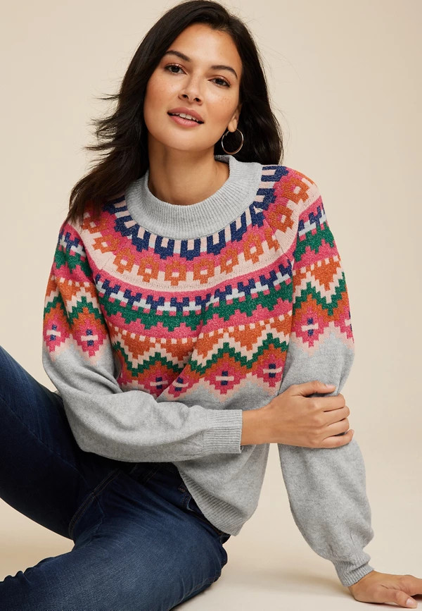 Fair Isle Mock Neck Sweater | Maurices