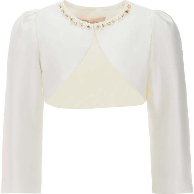 Tulleen | Cropped Satin Cardigan Sweater, (Cream, Size 9-10Y) | Maisonette | Maisonette