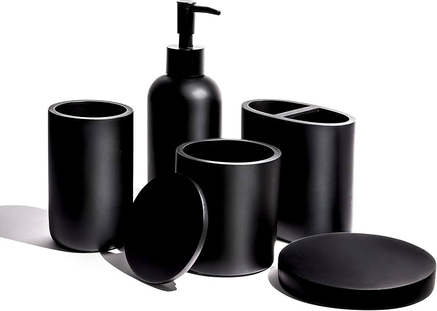 Premium 5 Pcs Matte Black Bathroom Accessories Set Complete. Black Bathroom Decor Sets. Matte Bla... | Amazon (US)