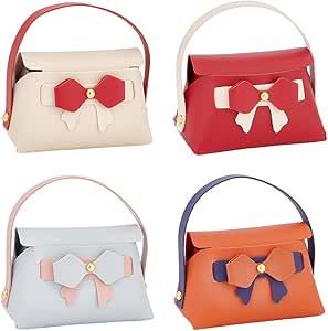 WADORN 4 Colors Mini Handbag Gift Bags, PU Leather Bowknot Gift Boxes Foldable Candy Bags for Bir... | Amazon (US)