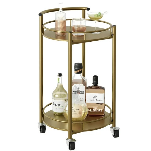 Azheruol 2-Tiers Bar Gold Rolling Cart for Home for Living Room, 14.9" | Walmart (US)
