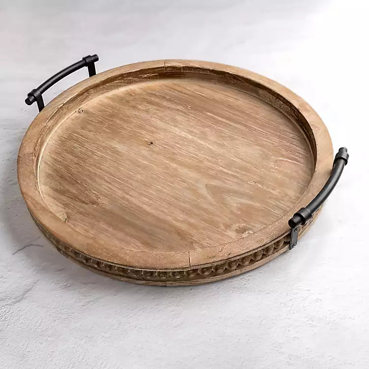Round Beaded Wood Decorative Tray | Kirklands