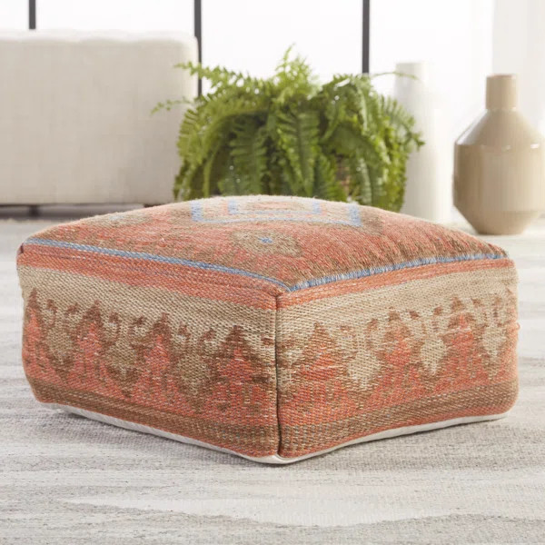 Luna Indoor/ Outdoor Tribal Orange/ Blue Cuboid Pouf | Wayfair North America