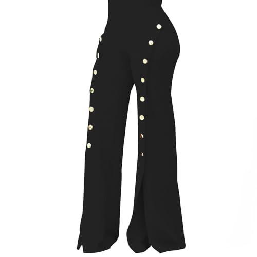 PINSV Women's Stretchy Bootcut Pull On Dress Pants Business Casual Work Pants Black L | Amazon (US)