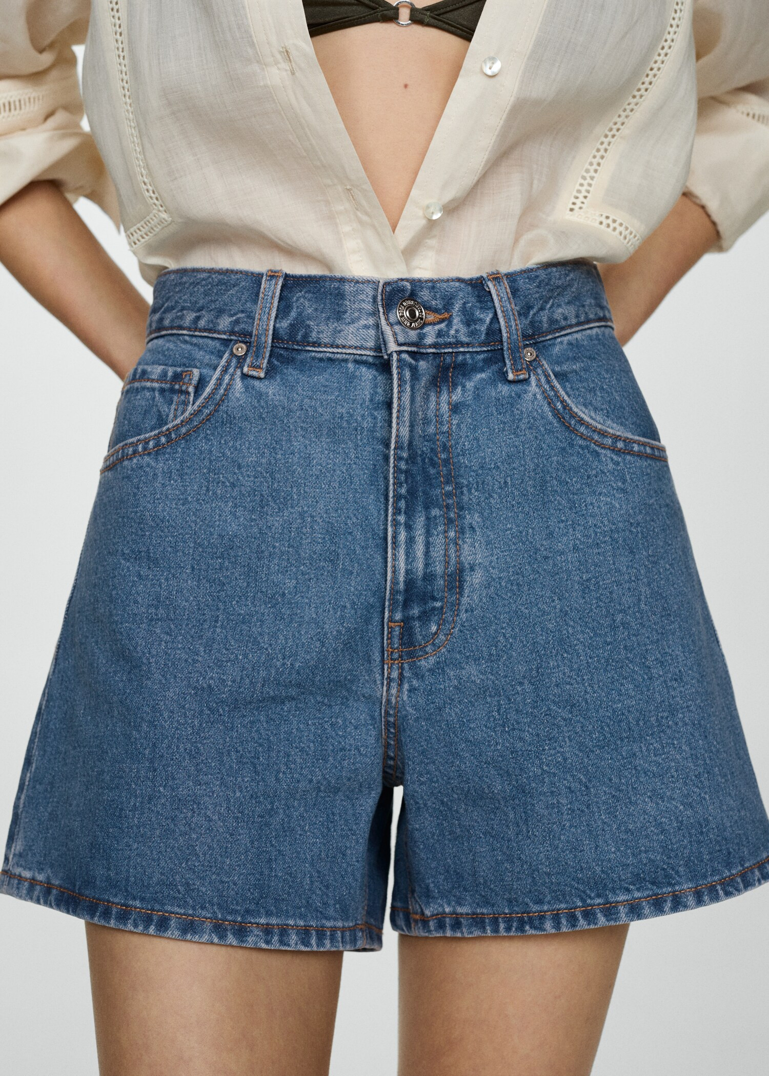 High-rise denim shorts - Woman | MANGO USA | MANGO (US)
