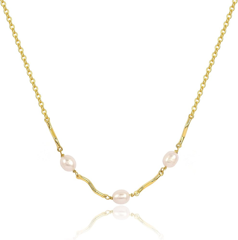 Tewiky Pearl Necklaces for Women, Dainty Gold Necklace 14k Gold Plated Single Pearl Necklace Simp... | Amazon (US)
