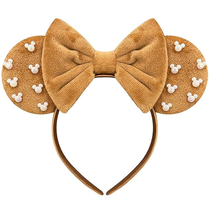 Trnerm Khaki Fuzzy Mouse Ears Headband for Women, Cute Beads Headband with Bows，Halloween Costu... | Amazon (US)