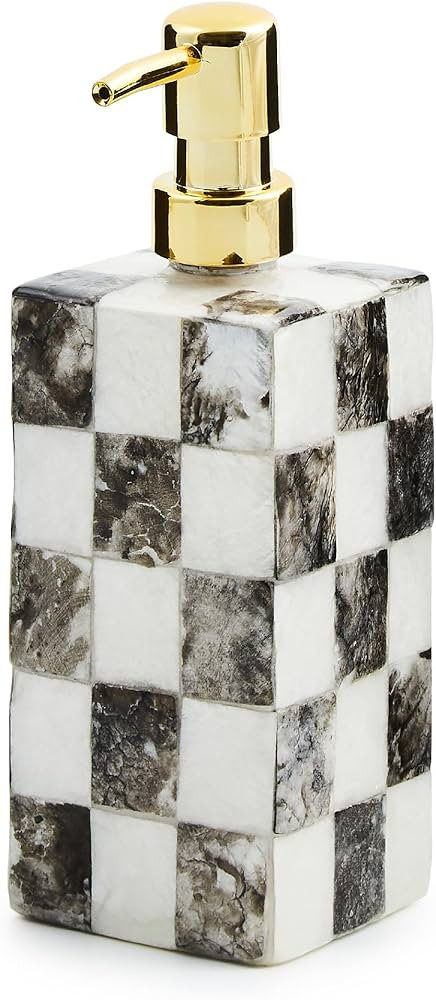 MACKENZIE-CHILDS Capiz Soap Pump, Liquid-Soap Dispenser for Bathroom or Kitchen, Black-and-White ... | Amazon (US)