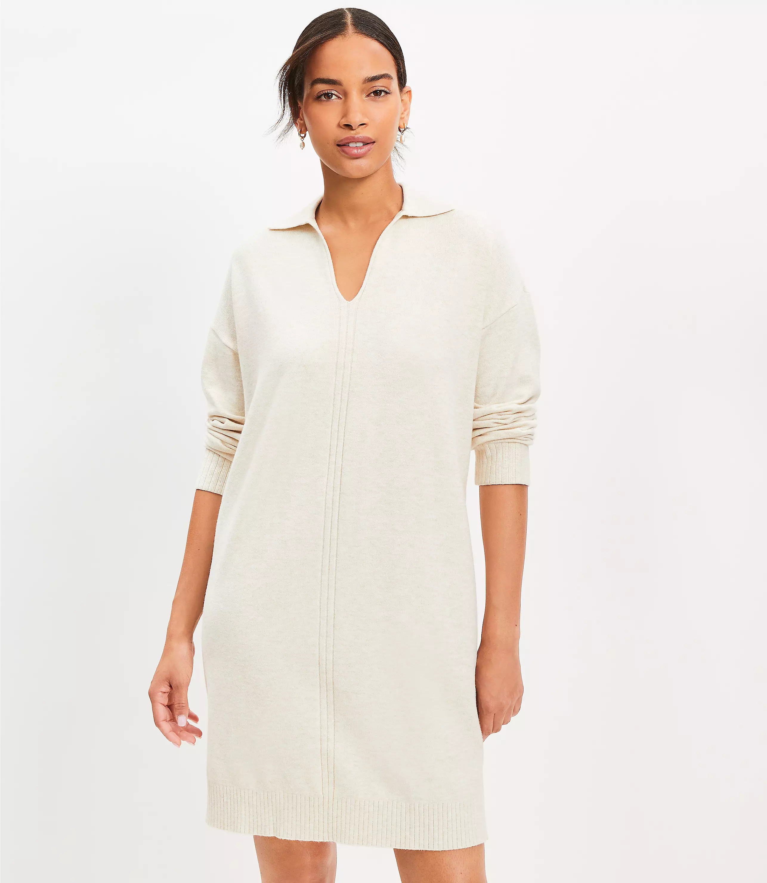 Petite Rib Trim Collared Mini Sweater Dress | LOFT