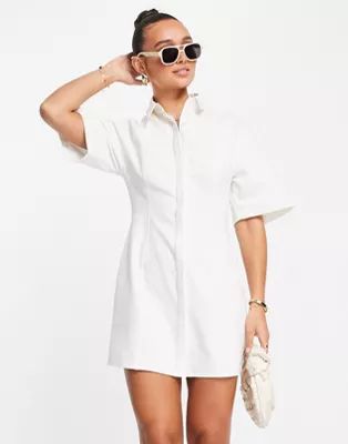 ASOS DESIGN twill mini shirt dress in white | ASOS (Global)