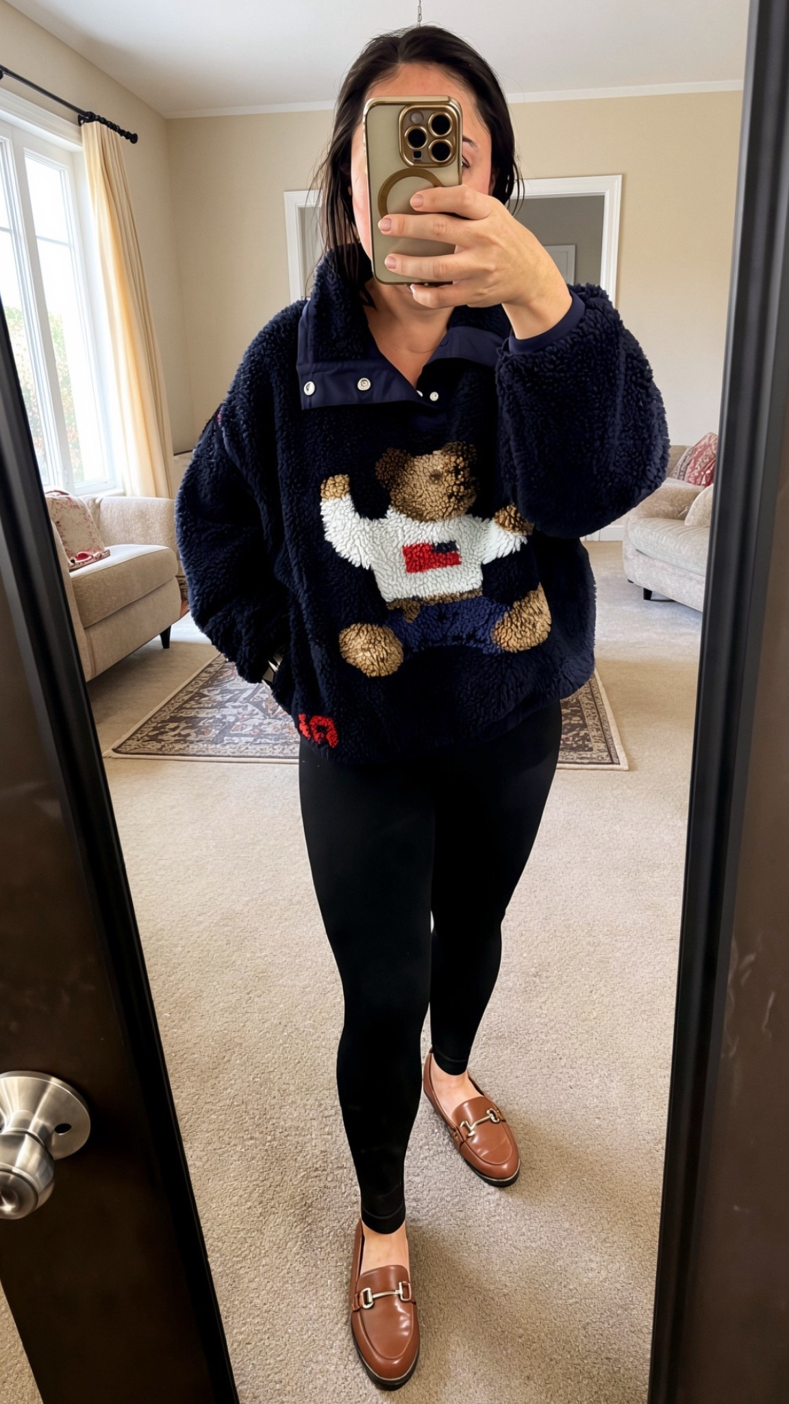Cozy days at home just got an upgrade 🤍☁️

I rented this navy blue Polo Ralph Lauren teddy fleece pullover from @renttherunway (RTRXDESI for 60% off) and I’m officially obsessed. It has the cutest little teddy bear detail 🧸 and the coziest relaxed fit with a mock neck + button front—perfect for lounging but still feeling put together. You can pair it with trousers for a polished vibe, but today we’re keeping it casual and comfy.

I styled it with my go-to Shapermint high-waisted tummy control leggings—these are THAT pair. They smooth, sculpt, and stay put all day (no rolling 🙌). The fabric is thick, super soft, and totally non see-through, giving that second-skin feel while still being supportive. Perfect for cozy days, errands, or just living in.

Finished the look with classic J.Crew Factory loafers in antique oak for an easy, elevated touch. Bonus: they’re currently 60% off + EXTRA 20% off $125+ with code NEW4YOU 👏

✨ Use my code RTRXDESI for 60% off your first month at Rent the Runway!

#LTKootd #LTKSaleAlert #LTKMidsize