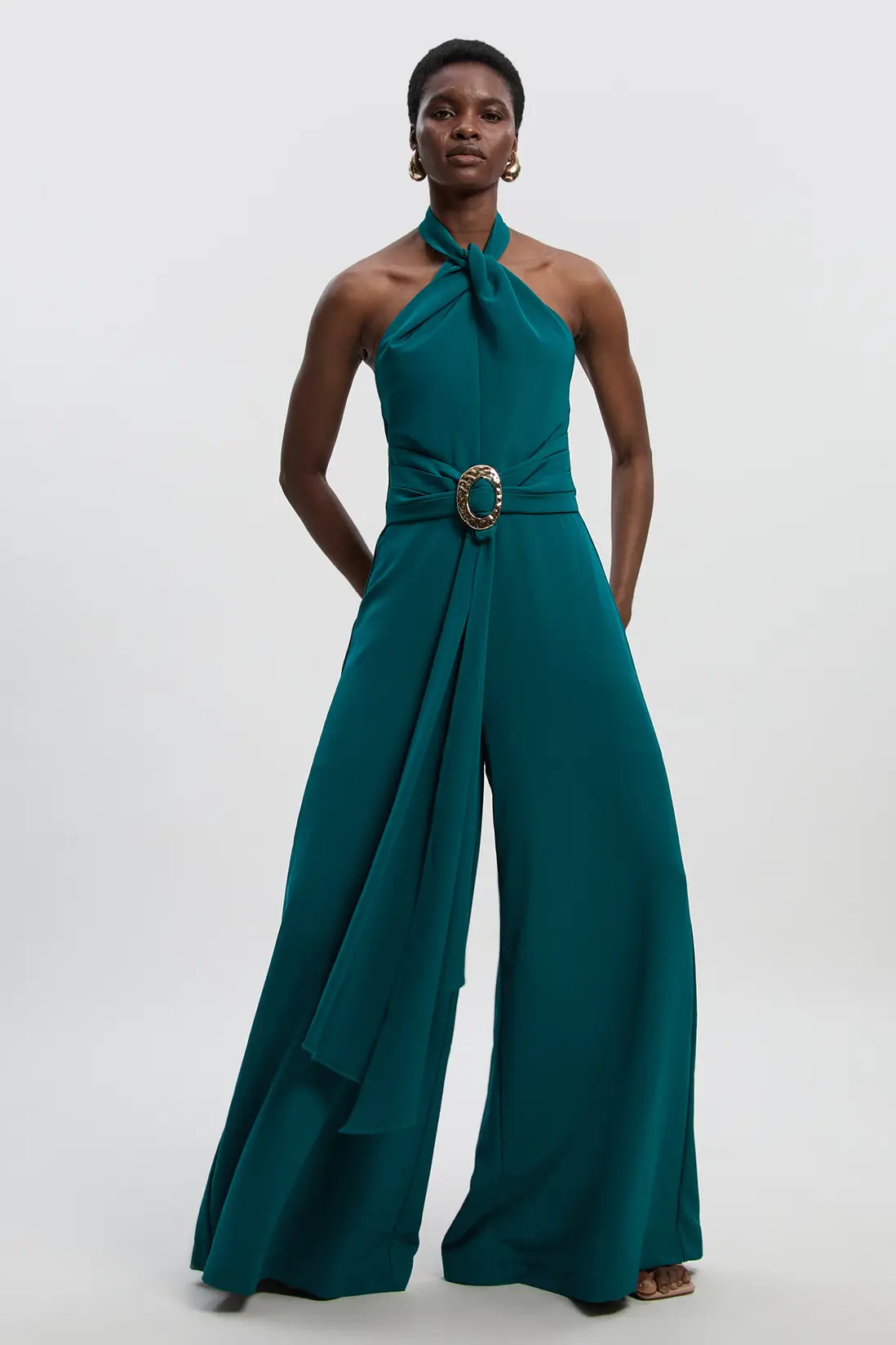 Jumpsuits | Petite Soft Tailored Trim Detail Wide Leg Jumpsuit | KarenMillen | Debenhams UK