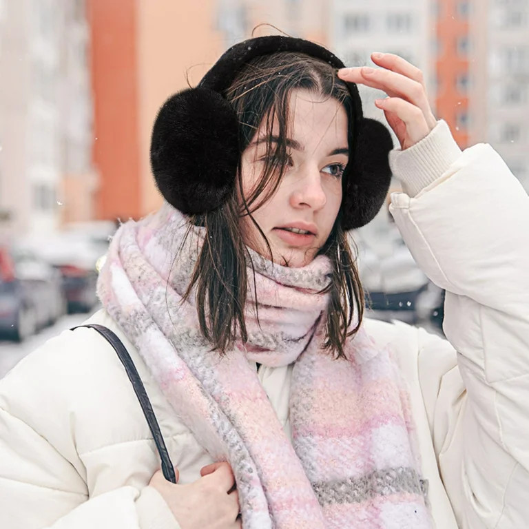 Loritta 2 Packs Women Ear Muffs Soft Cute Foldable Ear Warmers for Women Gift Black and White | Walmart (US)