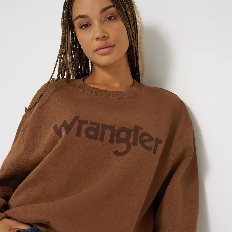 Wrangler Women's Oversized Graphic Fleece Crewneck Sweatshirt - Rust Brown 3X | Target