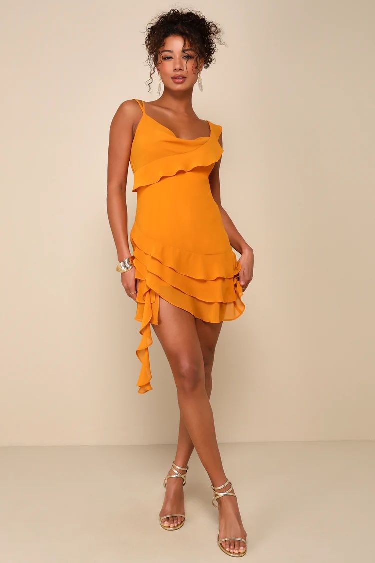 Alluring Presence Golden Yellow Ruffled Tiered Mini Dress | Lulus