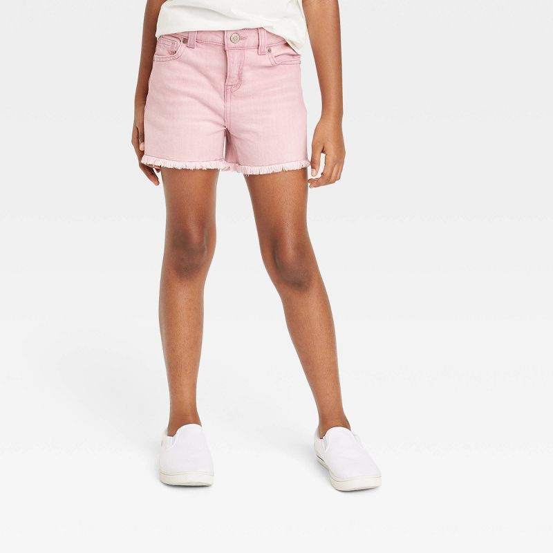 Girls' Mid-Rise Cut-Off Jean Shorts - Cat & Jack™ Pink | Target