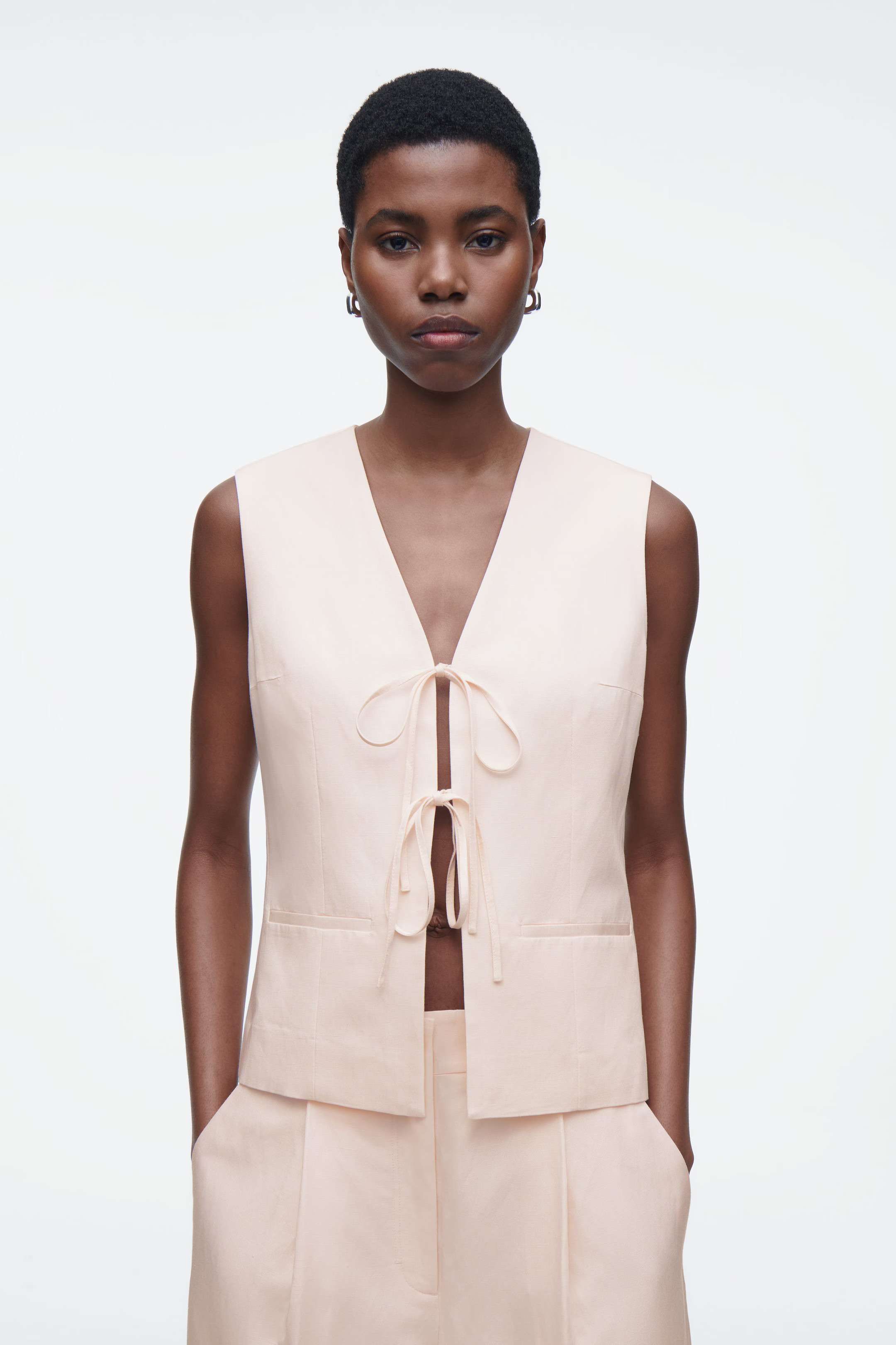 LINEN-BLEND TIE-FRONT WAISTCOAT - LIGHT PINK | COS UK