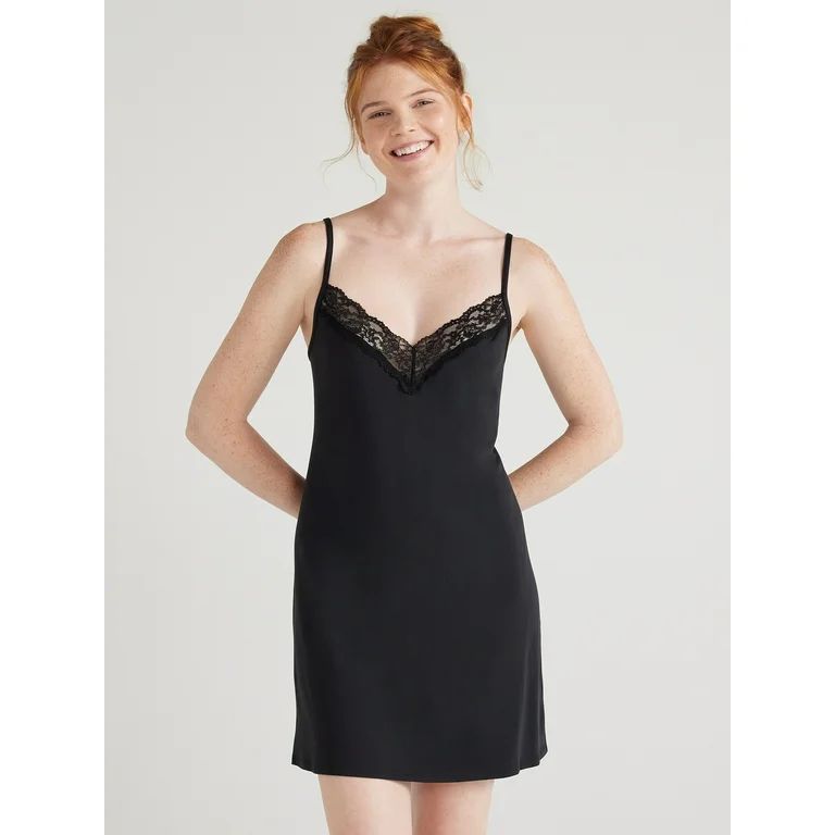 Joyspun Women’s Lace Trim Knit Chemise, Sizes S to 4X | Walmart (US)