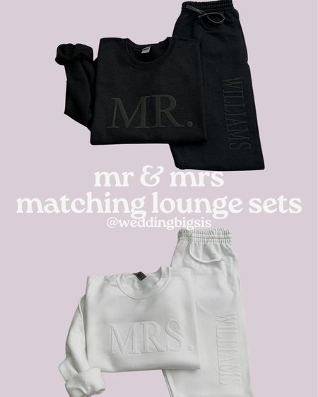 I absolutely LOVE the idea of matching lounge sets / sweat suits for a bride and groom! So sweet for a newly married couple to leave the venue, go on their honeymoon, or just lounge at home in🤍 follow for more bridal fashion and ideas!
Wedding fashion, bride style, Mrs, Mr, loungewear, sweatshirt, crewneck, 

#LTKwedding