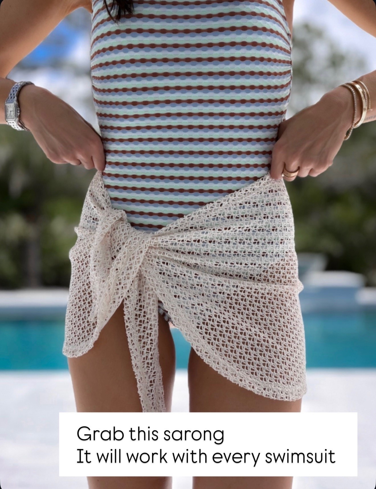 this sarong is a must. it goes with literally every swimsuit and elevates any pool or beach look. lightweight, easy to throw on, and ties so flattering

sarong, swim coverup, beach outfit, poolside style, vacation outfits, resort wear, summer essentials, swimsuit coverup, neutral outfit, annabrstyle

#LTKTravel #LTKSeasonal #LTKSwim