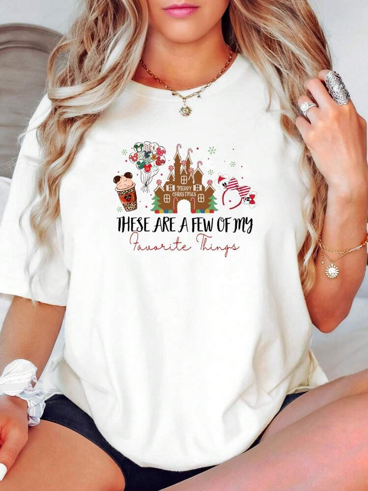 Disney Women T-Shirt Print These Are A Few Of My Favorite Things, Disney Christmas Shirt, Disney ... | SHEIN