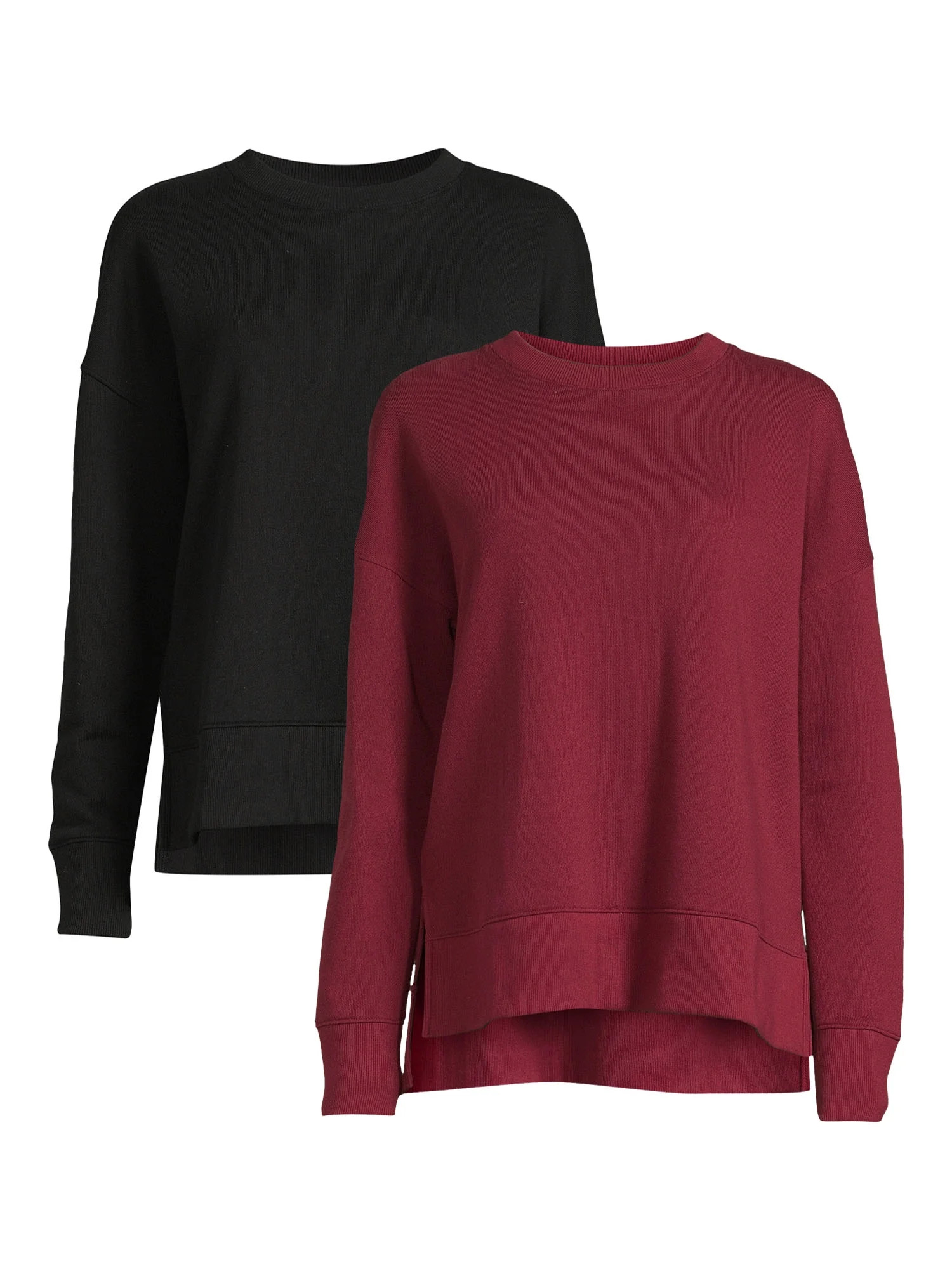 Time and Tru Women's Crewneck Sweatshirt with High-Low Hem, 2-Pack, Sizes XS-XXXL | Walmart (US)