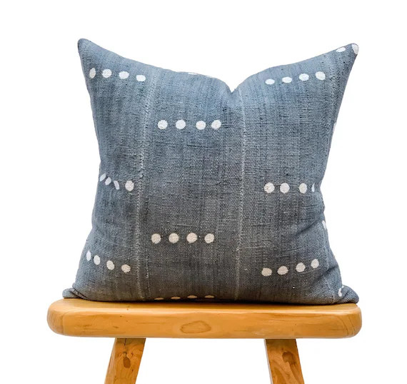 Grey Mudcloth Pillow Cover 20x20 White abstract on blue/grey | Etsy | Etsy (US)