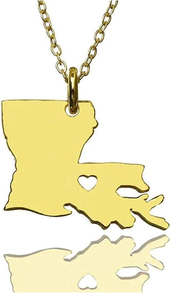Art Attack Stainless Steel I Love Louisiana Necklace, Born On The Bayou, Pelican Heart State Map ... | Amazon (US)