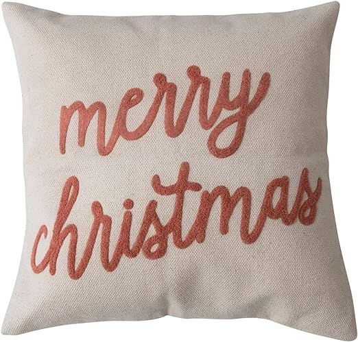 Creative Co-Op Square Cotton Pillow with "Merry Christmas" Embroidery, Cream and Sienna | Amazon (US)