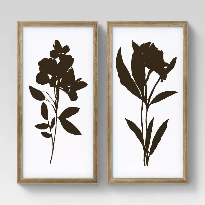 12" x 24" 2pk Foil Florals Framed Under Glass Gold - Threshold™ | Target