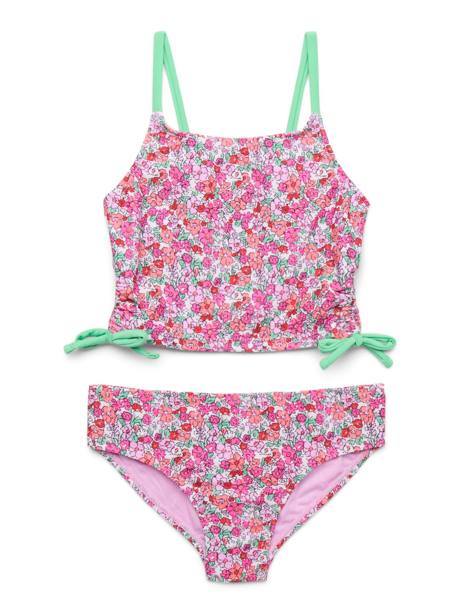 Wonder Nation Girls Tankini Top with Side Ties & Mid-Rise Bottoms with UPF 50, 2-Piece, Sizes 4-1... | Walmart (US)