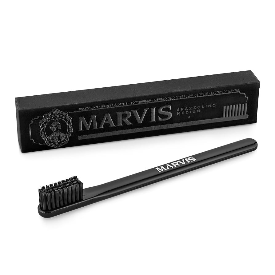 Marvis Toothbrush, Black, Plastic Toothbrush with Clear Travel Toothbrush Head Cover, Effectively... | Amazon (UK)