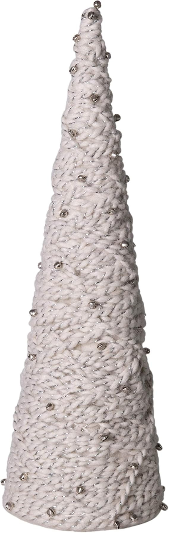 Creative Co-Op 18" Metallic Yarn Cone Silver Jingle Bells Tree, White | Amazon (US)