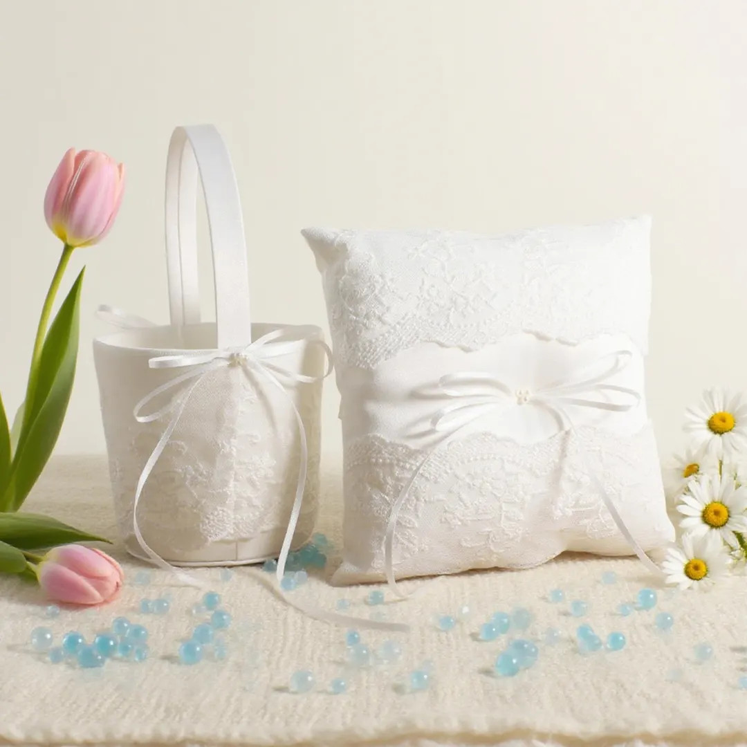 Elegant Wedding Ceremony Set | Lace Ring Bearer Pillowv& Flower Girl Basket - Etsy | Etsy (US)