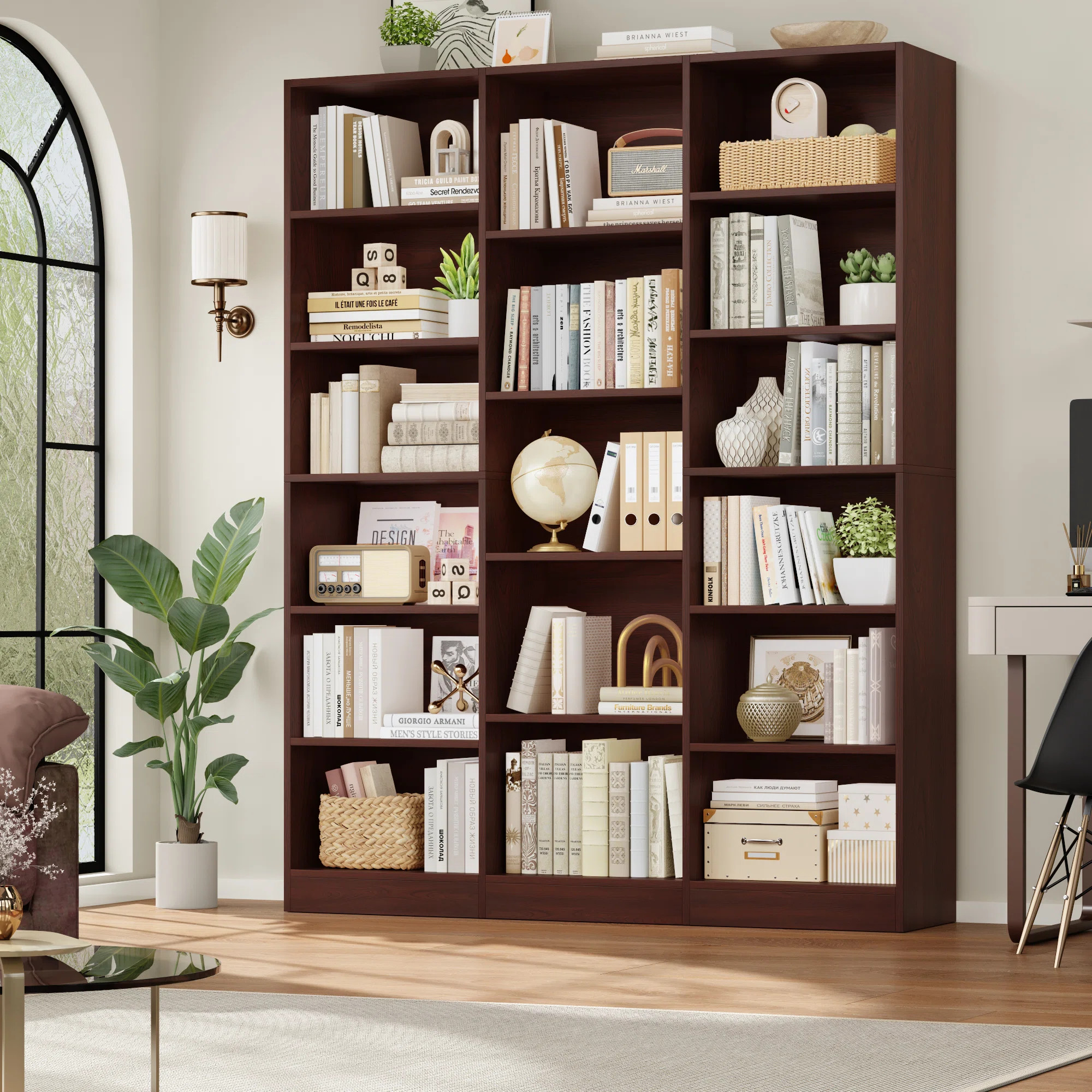 Wakil 74"H X 59"W 6-Tier Large Wood Storage Bookcase | Wayfair North America