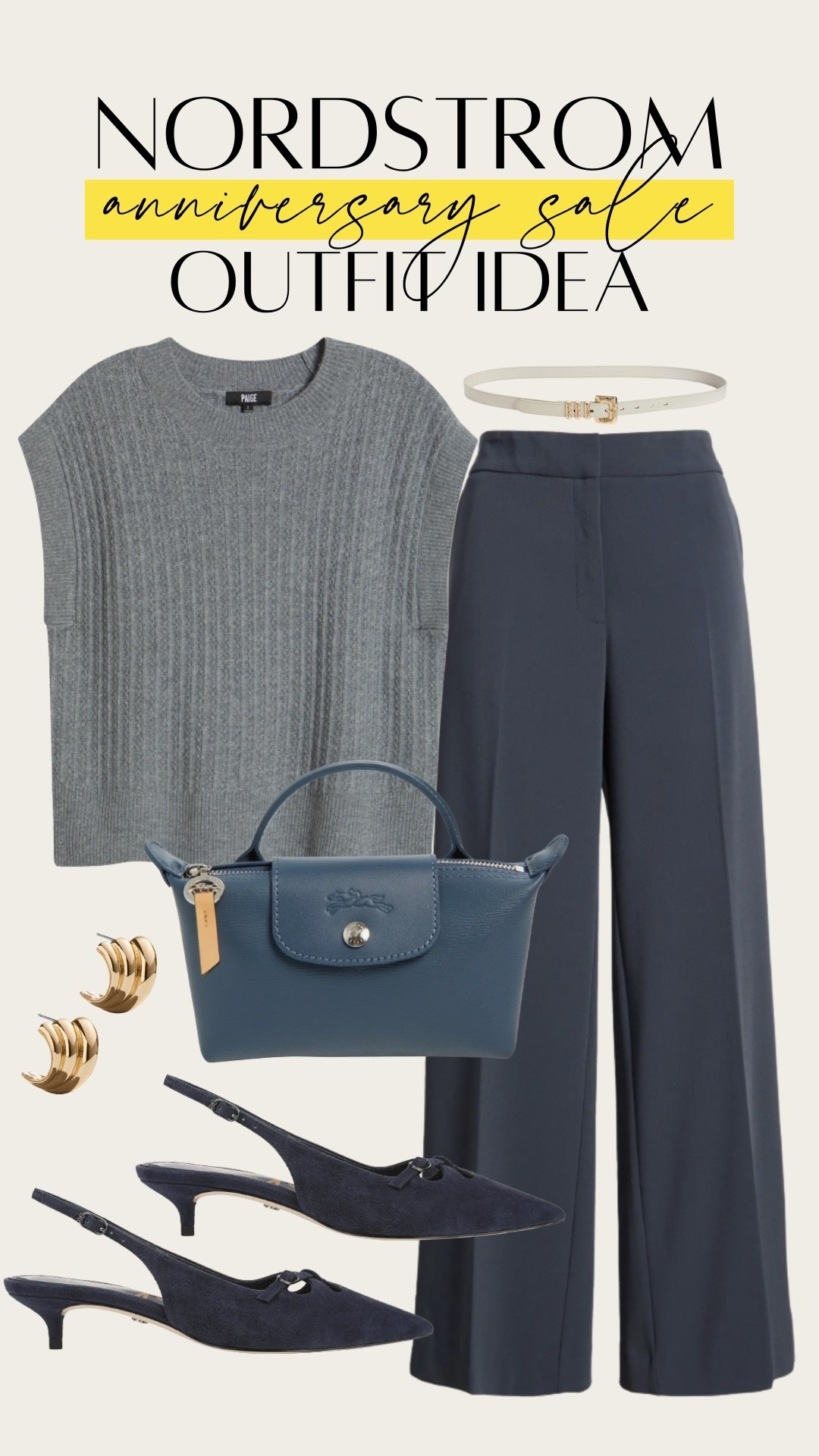 Monochromatic grey blue workwear look. Adorable mini Longchamp makeup kit used as a mini purse. Great pieces for capsule wardrobe. Nordstrom Anniversary Sale / NSale 2025

#LTKWorkwear #LTKSaleAlert #LTKStyleTip