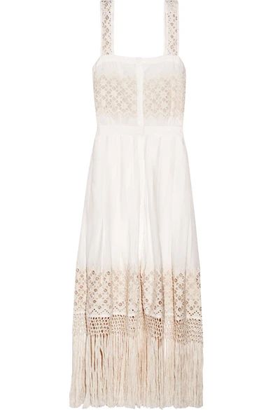 LoveShackFancy - Eve Fringed Embroidered Cotton-voile Midi Dress - White | NET-A-PORTER (UK & EU)