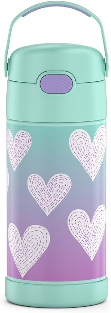 THERMOS FUNTAINER Water Bottle with Straw - 12 Ounce, Purple Hearts - Kids Stainless Steel Vacuum... | Amazon (US)