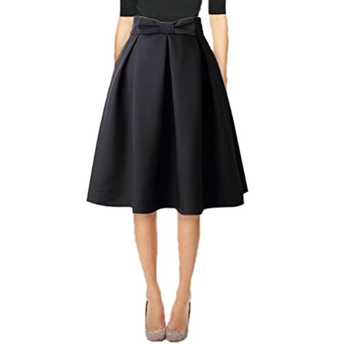 Hanlolo Womens 50s Vintage Skirt Knee Length High Waist Pleated Midi Bow Skirts | Amazon (US)
