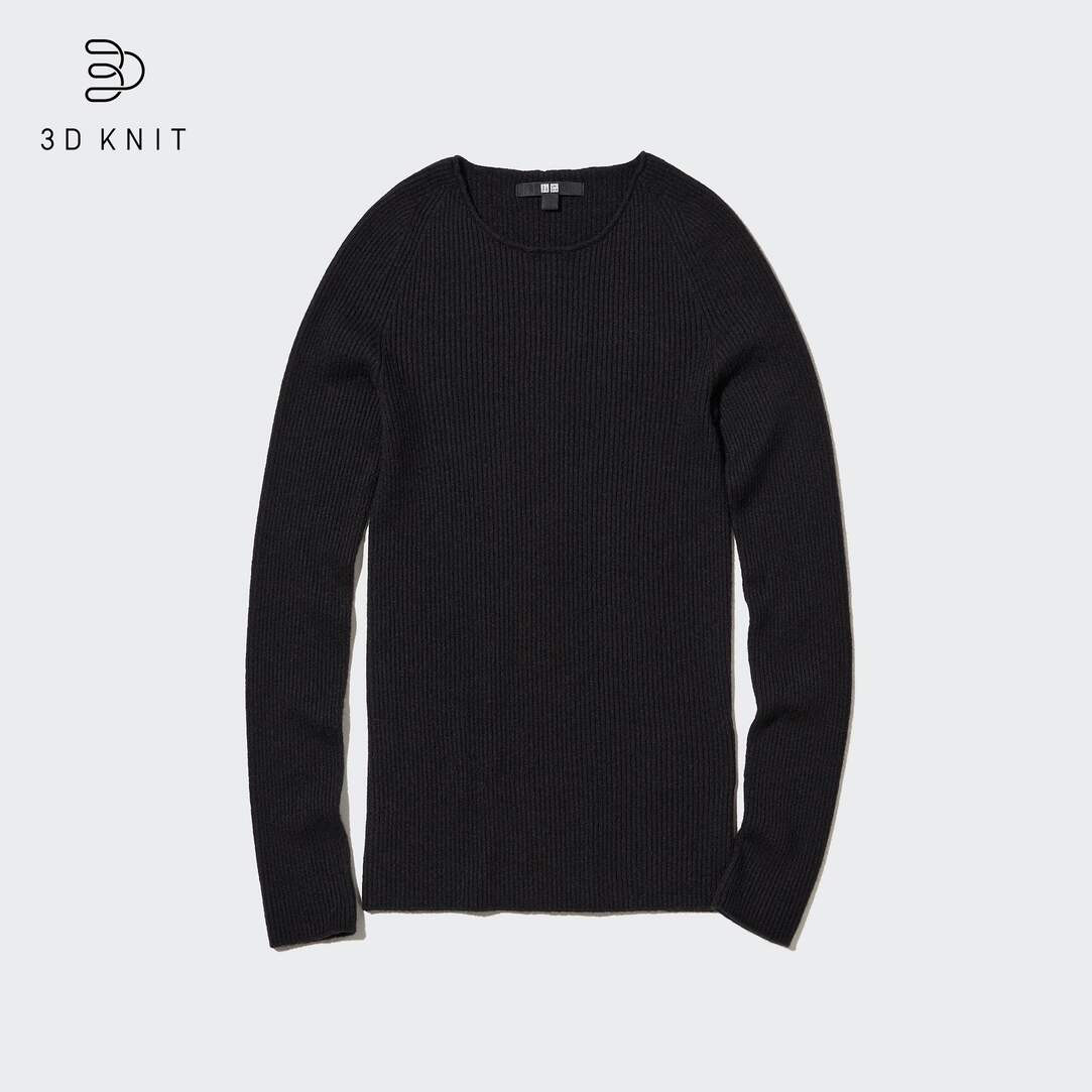 100% Cashmere 3D Knit Seamless Ribbed Crew Neck Jumper | UNIQLO (UK)