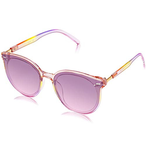 SOJOS Classic Round Sunglasses for Women Men Retro Vintage Shades Sunnies SJ2067 with Rainbow Large Plastic Frame/Gradient Purple Top and Pink Bottom Lens | Amazon (US)