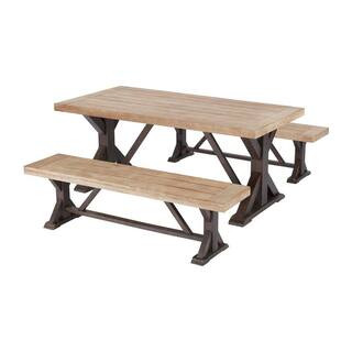 Hampton Bay Silver Oaks Farmhouse 3-Piece Teak Wood Outdoor Patio Dining Set-S3-T135-B083 - The H... | The Home Depot