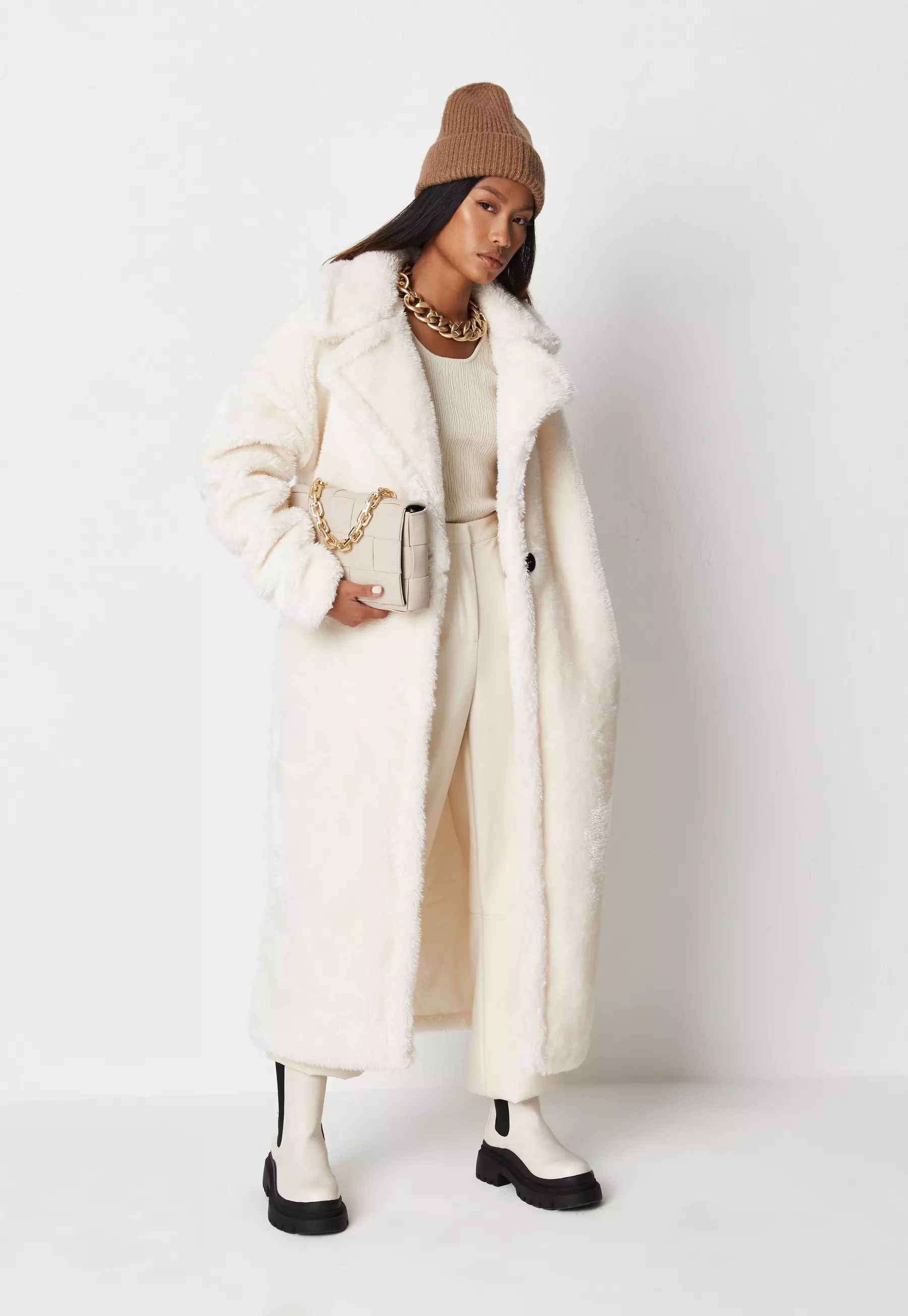 Missguided - White Teddy Borg Seam Detail Longline Coat | Missguided (US & CA)