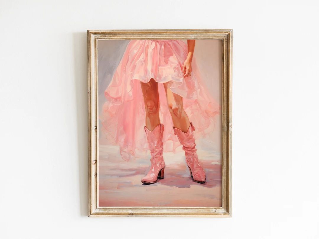 Cowgirl in Pink Boots Cowgirl Decor Trendy Wall Art Retro Western Print Home Dorm Room Painting S... | Etsy (US)