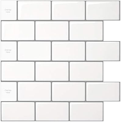 10-Sheet Peel and Stick Tile for Kitchen Backsplash, 12x12 inches White Subway Tile with Grey Gro... | Amazon (US)