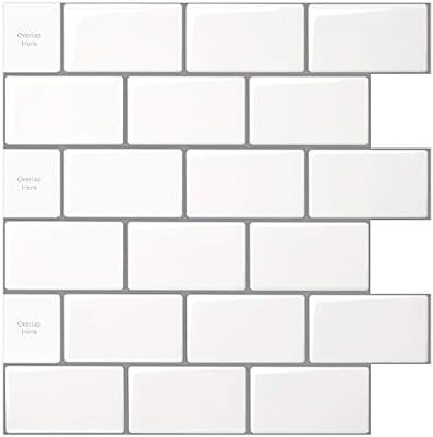 10-Sheet Peel and Stick Tile for Kitchen Backsplash, 12x12 inches White Subway Tile with Grey Gro... | Amazon (US)