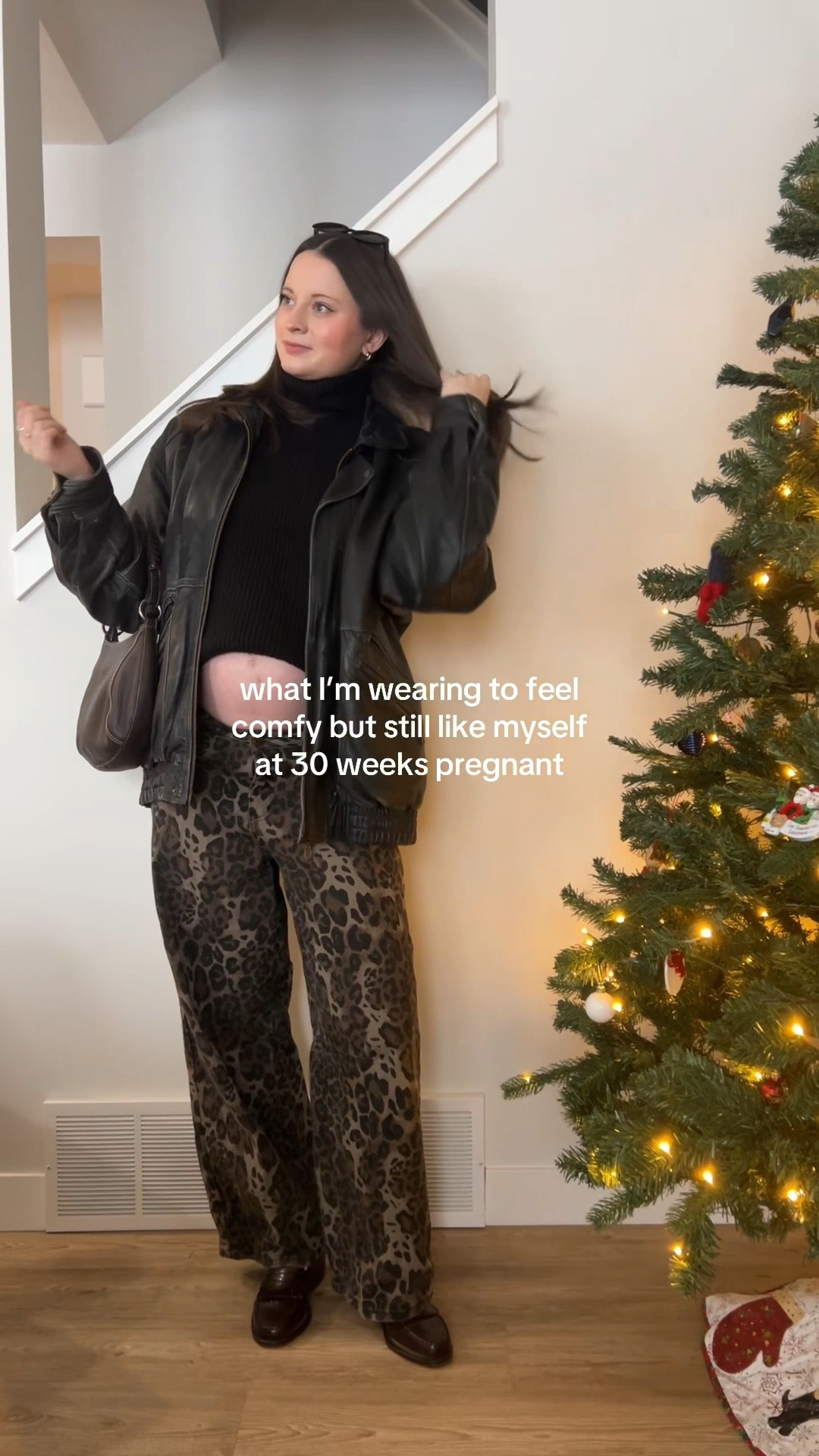 comfy but put together maternity outfit of the day! 

leopard print pant, leopard print denim, oversized leather jacket, black turtleneck, maternity style 

#LTKmaternity #LTKwinter #LTKcanada